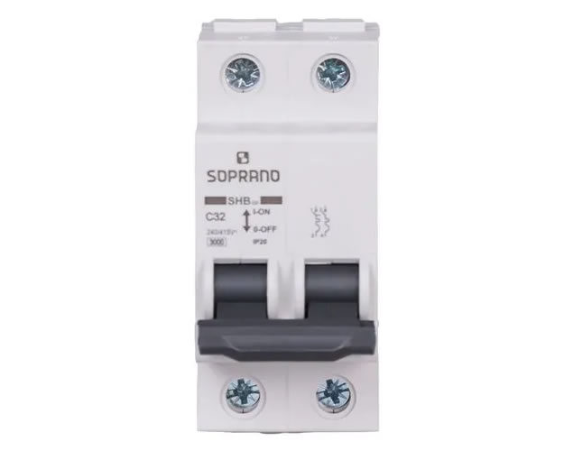 Disjuntor DIN Bipolar “C” 32A 3KA – SOPRANO