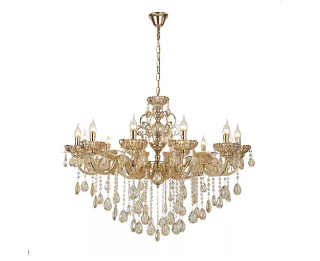 Lustre Maria Tereza Candelabro Cristal 12 Braços Dourado