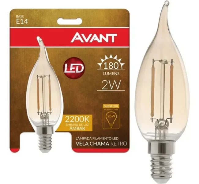 Lâmpada Retrô Filamento LED Vela Chama E14 2W 220V E14 – Avant