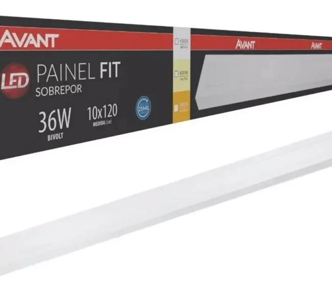 Painel LED Sobrepor Retangular 36W 10x120cm Branco Frio 6500K Bivolt – Avant