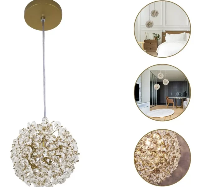 Lustre Pendente Bola Dourada Dente de Leão G9 – Crystal Star